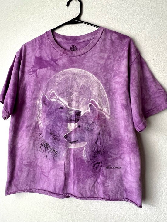 The Mountain Tops - Pink purple Tie-Dye Wolf Moon Graphic Tee cut off cropped size M